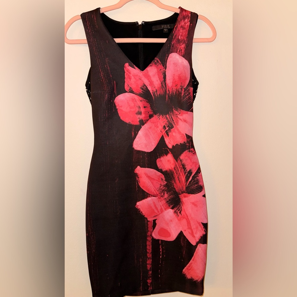 Guess Black and Pink Floral Dress